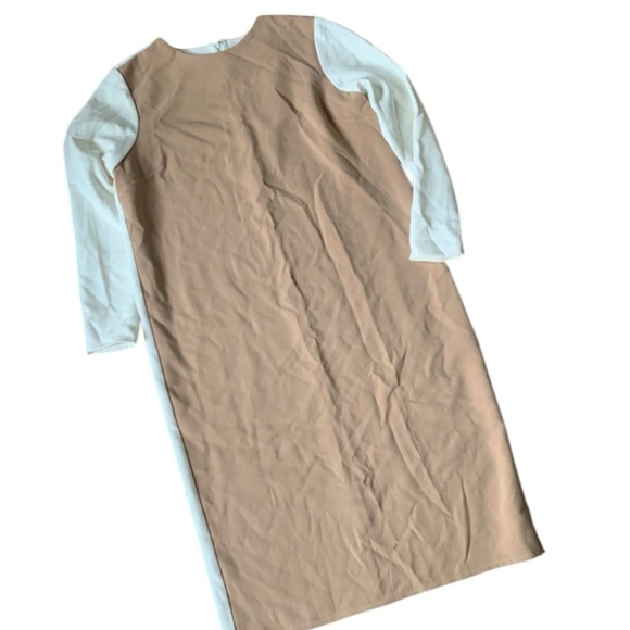 ASOS Womans Colorblock Tan White Long Sleeve Dress Size 10 - Picture 6 of 12